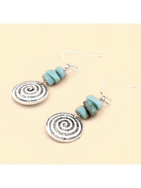 SIMULATED TURQUOISE  Tribal Spiral Design  Earrings